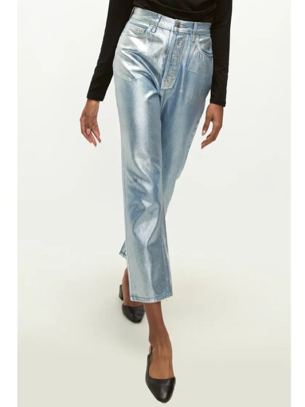 VERONICA BEARD 'Daniela' Metallic High-Rise Straight-Leg Jeans, Silverwood Shine